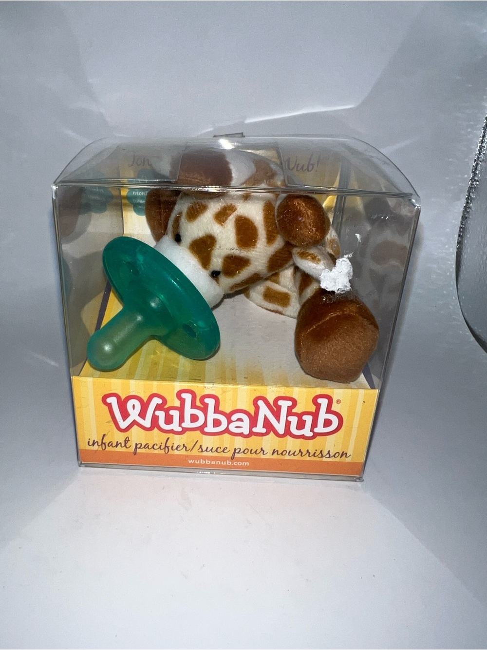 WubbaNub Giraffe Infant Pacifier – Brown Plush with Green Pacifier